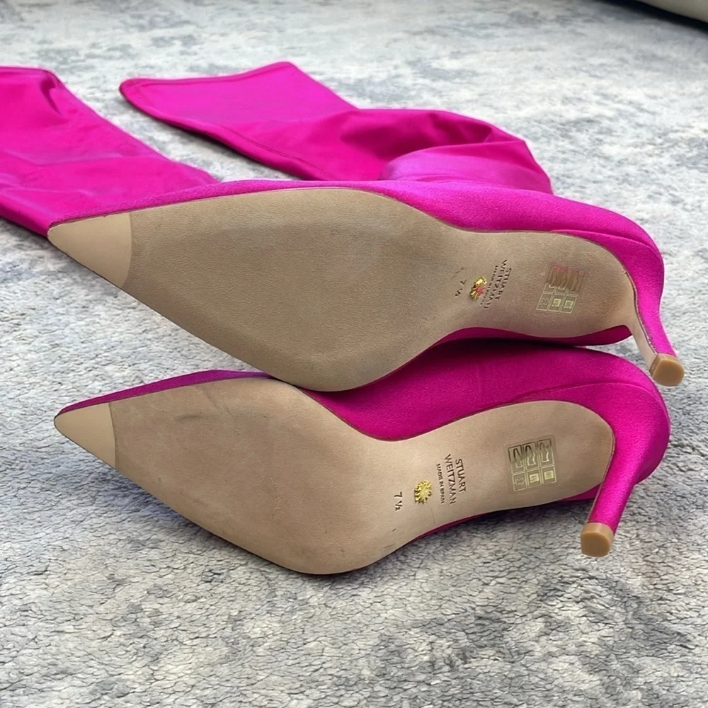 New Stuart Weitzman Ultrastuart Legging 100 Boot Fuchsia Pink OTK Sexy Sz 7.5